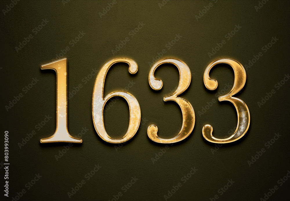 Old gold effect of 1633 number with 3D glossy style Mockup. Old gold effect of 1633 number with 3D glossy style Mockup.
