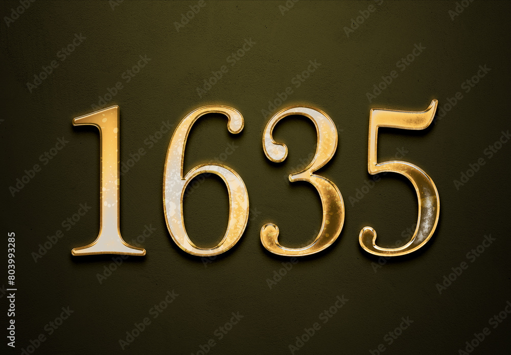 Old gold effect of 1635 number with 3D glossy style Mockup. Old gold effect of 1635 number with 3D glossy style Mockup.