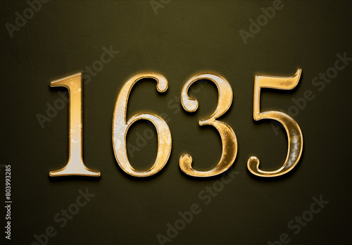 Old gold effect of 1635 number with 3D glossy style Mockup. 