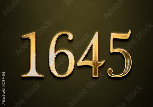 Old gold effect of 1645 number with 3D glossy style Mockup. 