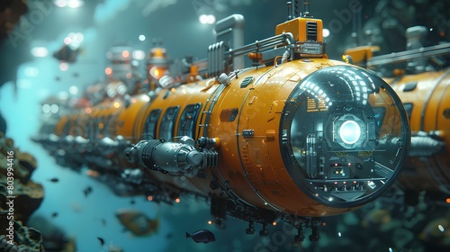 close-up,a subaquatic production line, where oceanic factory machinery seamlessly integrates with sophisticated underwater construction techniques, pushing the boundaries of what is possible beneat
