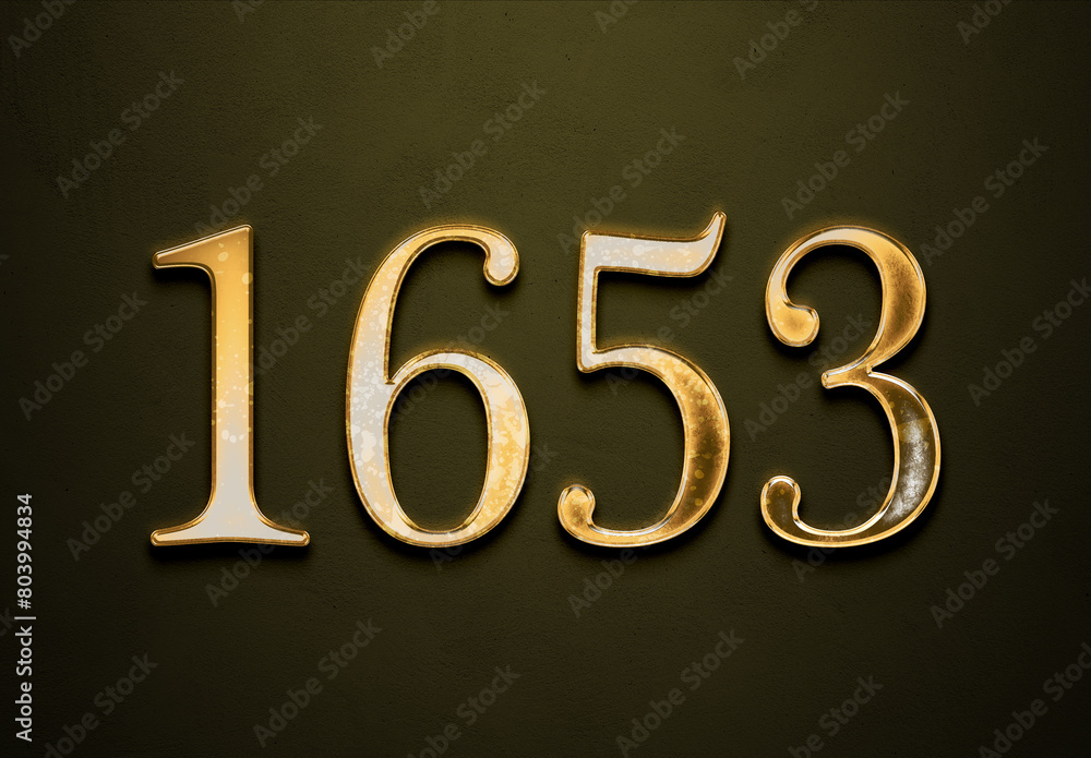 Old gold effect of 1653 number with 3D glossy style Mockup. Old gold effect of 1653 number with 3D glossy style Mockup.