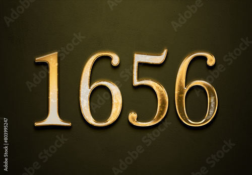 Old gold effect of 1656 number with 3D glossy style Mockup. 