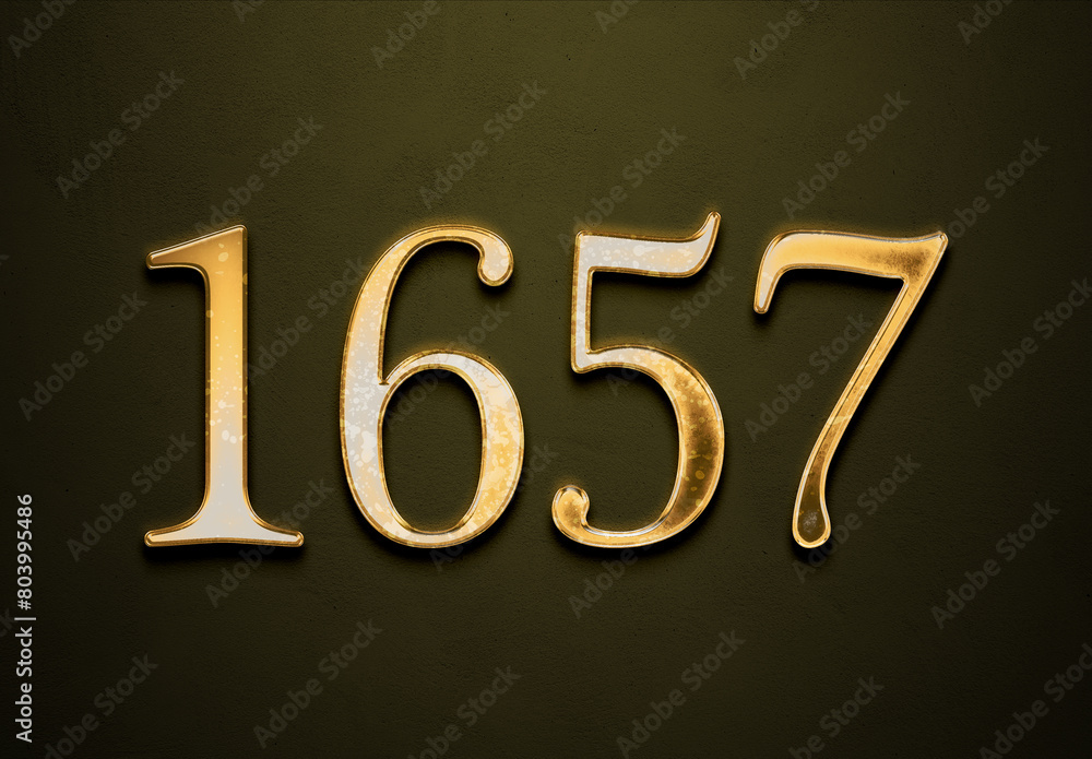 Old gold effect of 1657 number with 3D glossy style Mockup. Old gold effect of 1657 number with 3D glossy style Mockup.