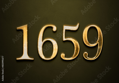 Old gold effect of 1659 number with 3D glossy style Mockup. 