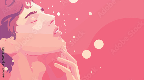 Young man with gum inflammation on pink background Vector