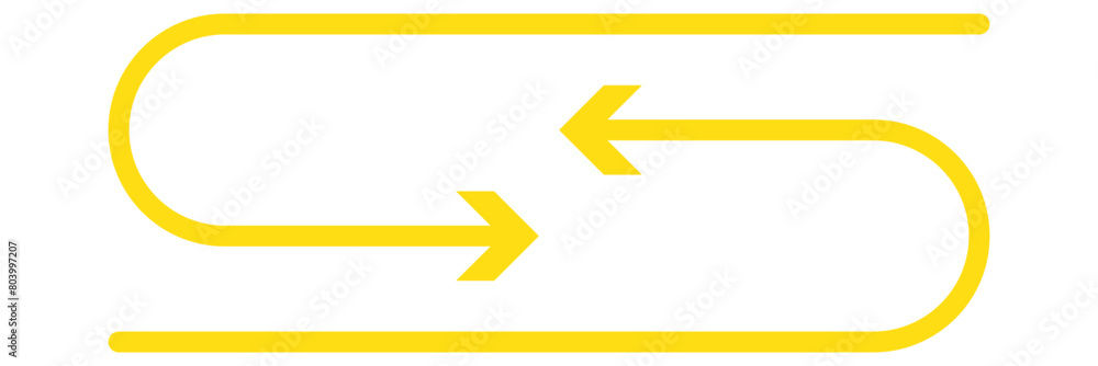 Curved yellow arrow isolated on white background. Arrow icon. Vector illustration isolated. Curved yellow arrow isolated on white background. Arrow icon. Vector illustration isolated.