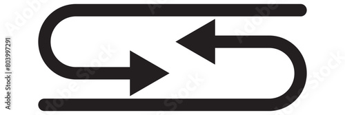 Semicircular curved thin long double ended arrow with transparent background