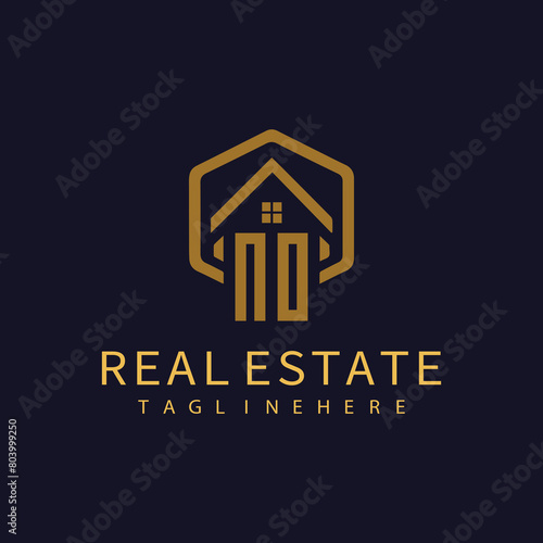 NO initial monogram logo for real estate with home shape creative design.