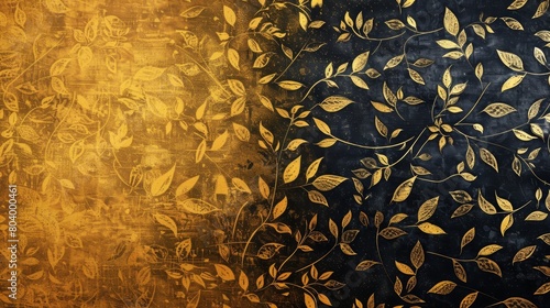 Elegant abstract design with gold leaf patterns on a dark dual tone background. photo