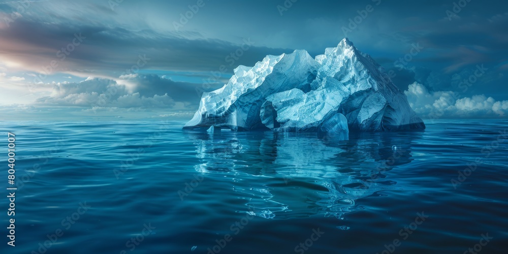 Plastic iceberg floating in ocean as recycling metaphor.
