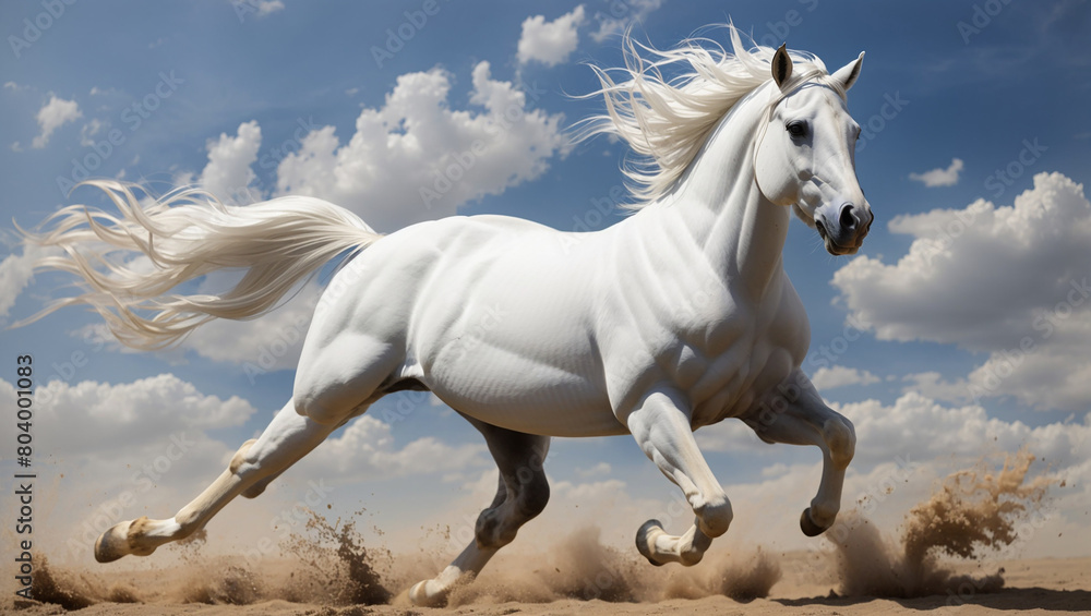 Two white horses are running