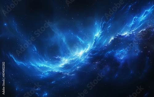 Stunning blue galaxy nebula with vibrant cosmic clouds and starfields, perfect for futuristic sci-fi backdrops and space-themed designs