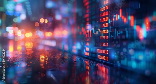 Wallpaper Mural Vibrant close-up image of a stock market graph display indicating a financial downturn with illuminated digital numbers and downward trends Torontodigital.ca