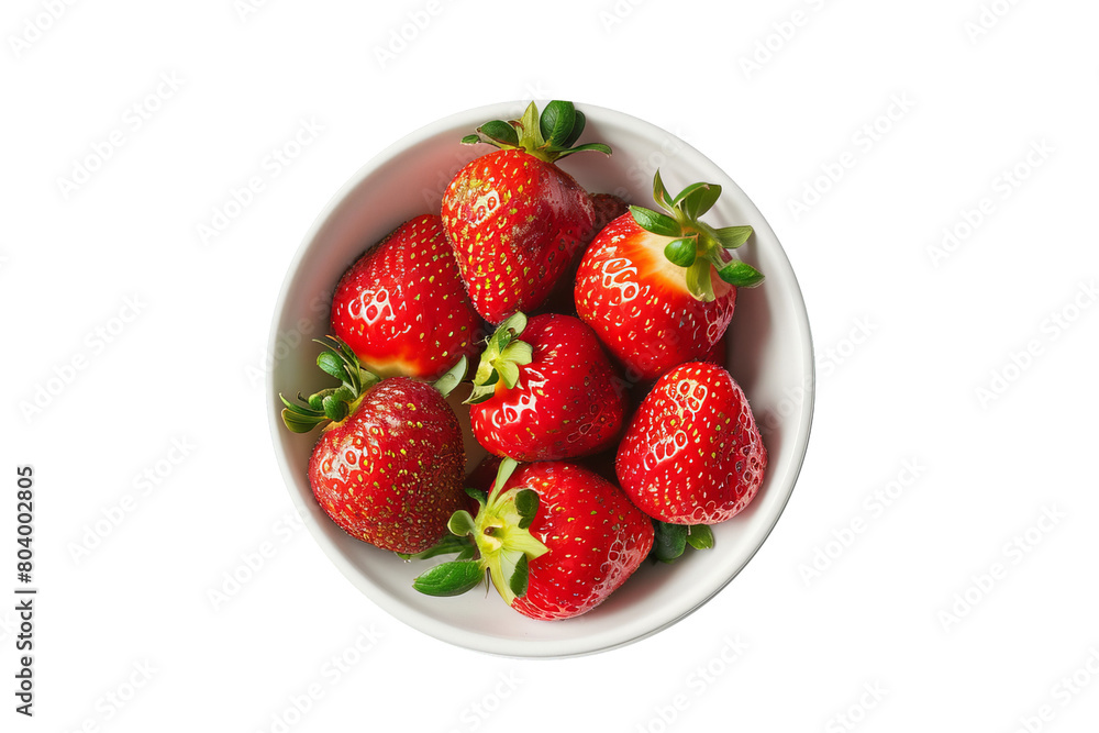 strawberries in a white bowl, isolated on white, top view. strawberries in a white bowl, isolated on white, top view.