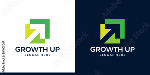 Modern Growth Up logo design. Arrow logo design graphic icon vector. Symbols for business, marketing, finance and management companies.