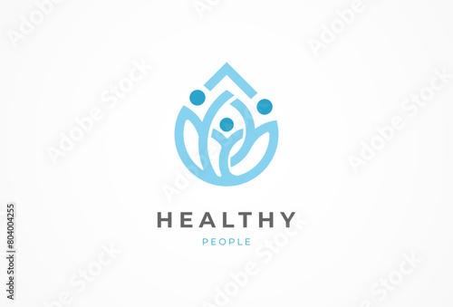 People logo design, humans with water drop icon combination, people logo design template design element, vector illustration