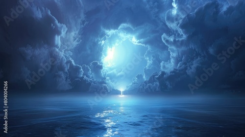 Wallpaper Mural Moonlight pierces through a majestic cloud portal illuminating the tranquil sea Torontodigital.ca
