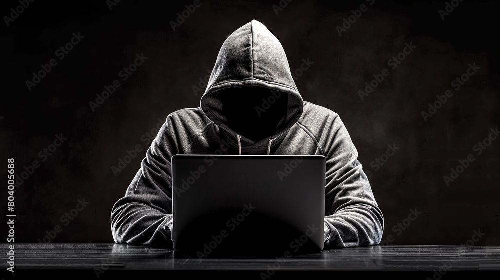Anonymous hacker without face typing computer laptop. Concept of hacking cybersecurity, cybercrime, cyberattack Anonymous hacker without face typing computer laptop. Concept of hacking cybersecurity, cybercrime, cyberattack