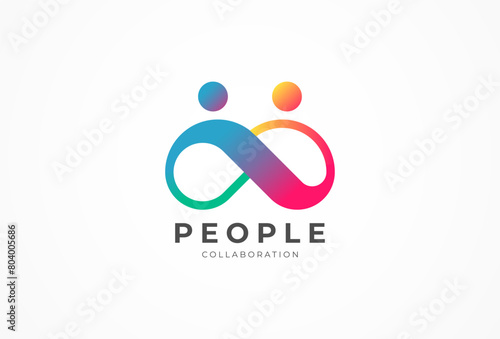 People logo design, human with infinity icon combination in gradient color, people logo design template design element, vector illustration