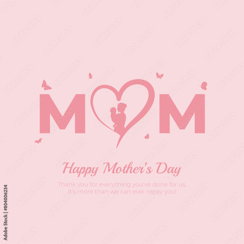 Happy Mother's Day Post and Greeting Card Design. Modern and Minimal Mother's Day Text and Background for Banner and Poster Vector Illustration