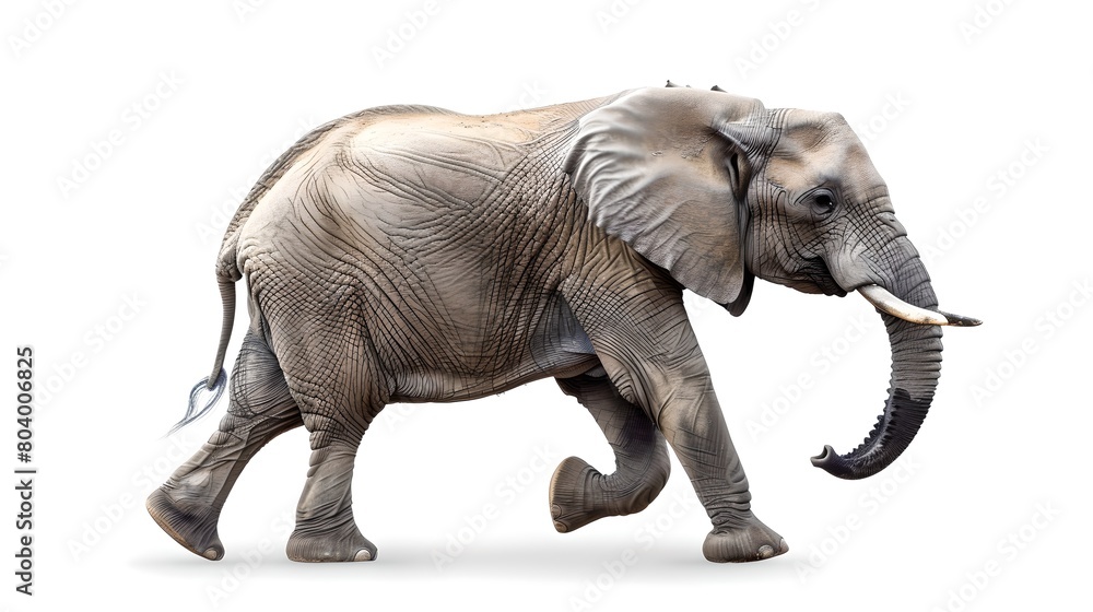 Majestic African Elephant Walking Isolated on White Background. Wildlife in Natural Style. Suitable for Educational Graphics. AI