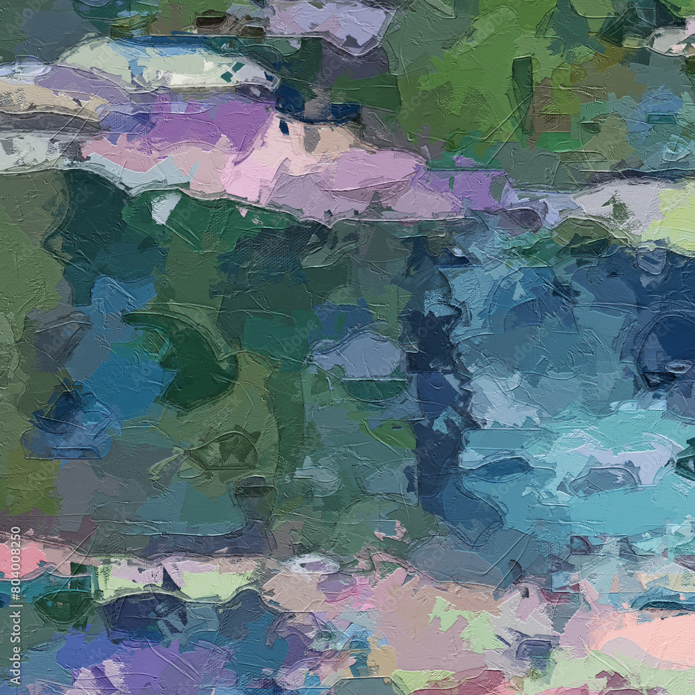 Naklejka premium Oil paintings and various flower ponds, chrysanthemums, mountains, cacti, and ponds are beautiful