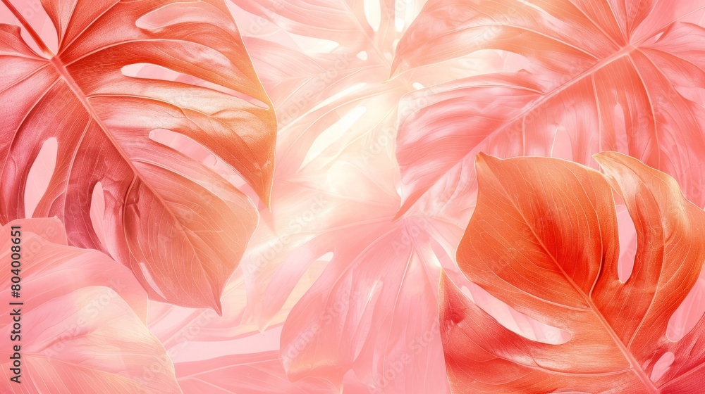 Monstera illustration background, peach color, love and romance, tender expressions Monstera illustration background, peach color, love and romance, tender expressions