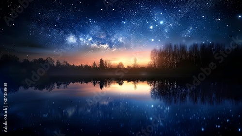 The stunning night sky and its reflection on the calm lake create a surreal and enchanting atmosphere.