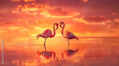 Majestic Flamingos Silhouetted at Dusk