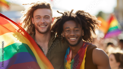 Two young gay men with smiling faces