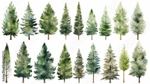 Watercolor fir trees in clipart style © MOUISITON