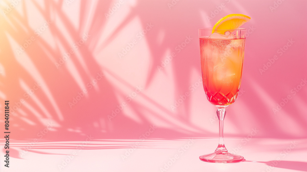 Illustration of a cocktail standing on a light pink background with space for text, colorful Illustration of a cocktail standing on a light pink background with space for text, colorful