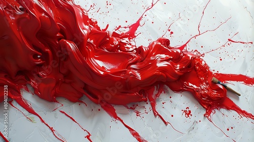 Abstract Red Paint Forms on Canvas