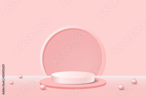 empty 3d white and pink color cylinder pedestal podium beauty skincare product mockup display vector illustration.