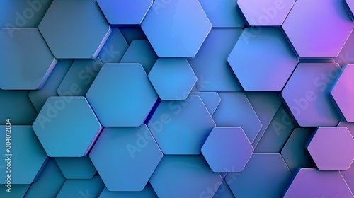 A contemporary pattern of overlapping hexagons in a gradient of cool blues and purples, creating a visually striking and modern geometric design that suggests depth.