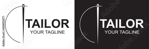 Tailor logo luxury needle and thread icon, sewing silhouette, vector illustration. EPS 10 .isolated on white and black background