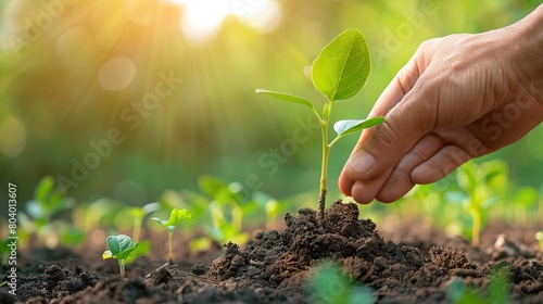 A Hand Planting a Young Tree in a Field: Environmental Protection and Ecology Concept