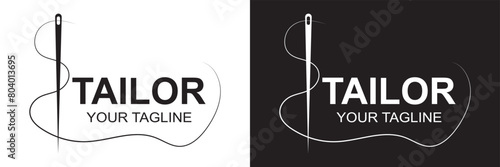 Tailor logo luxury needle and thread icon, sewing silhouette, vector illustration. EPS 10 .isolated on white and black background