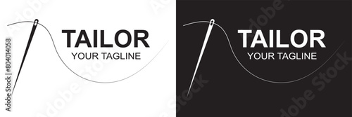 Tailor logo luxury needle and thread icon, sewing silhouette, vector illustration. EPS 10 .isolated on white and black background