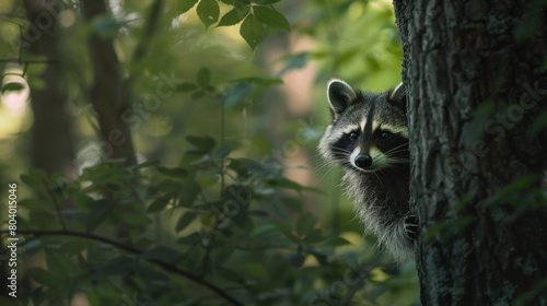 Macro Shot of Curious Raccoon with Bandit-Like Mask in Forest