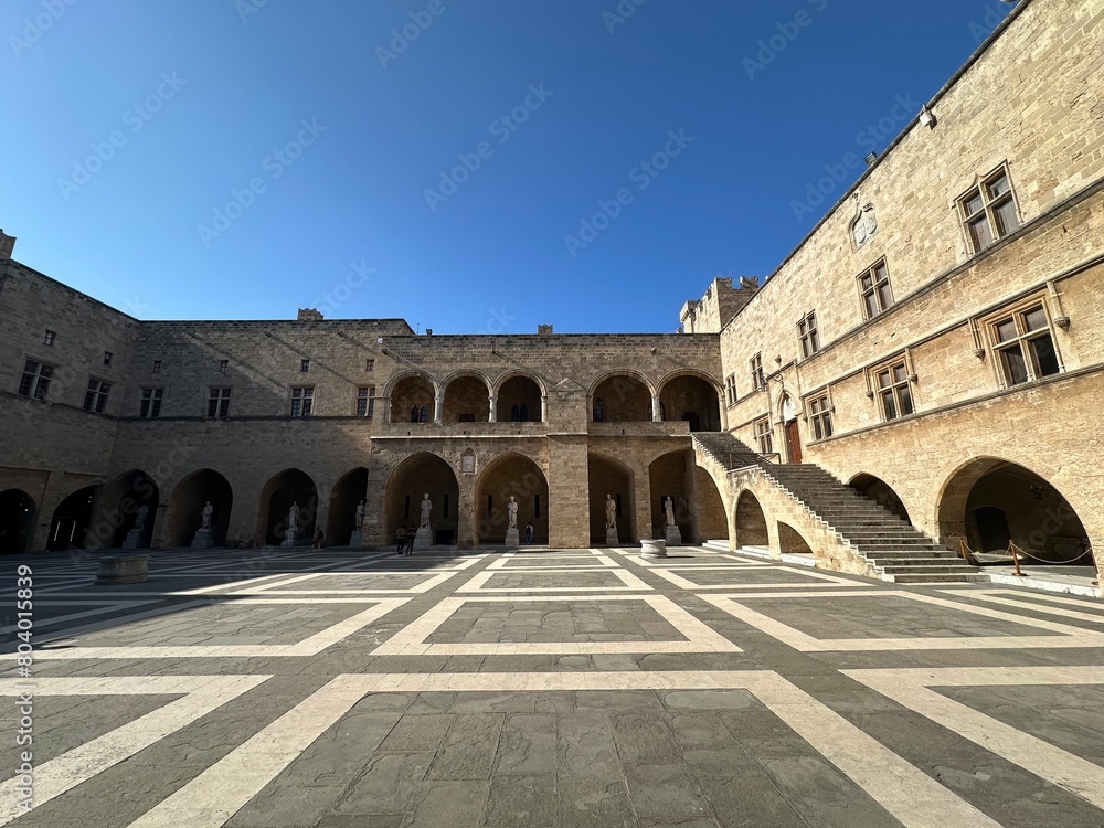 Courtyard in the Palace of the grand master of the knights of Rhodes, medieval city of Rhodes, Greece