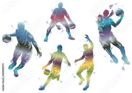 Vector Basketball Players Silhouette Illustration Set Isolated On A White Background. 
