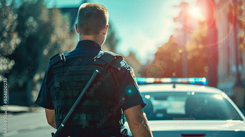 Police Officer Rear Rear view of a male police officer who patrols the city streets Stock ...