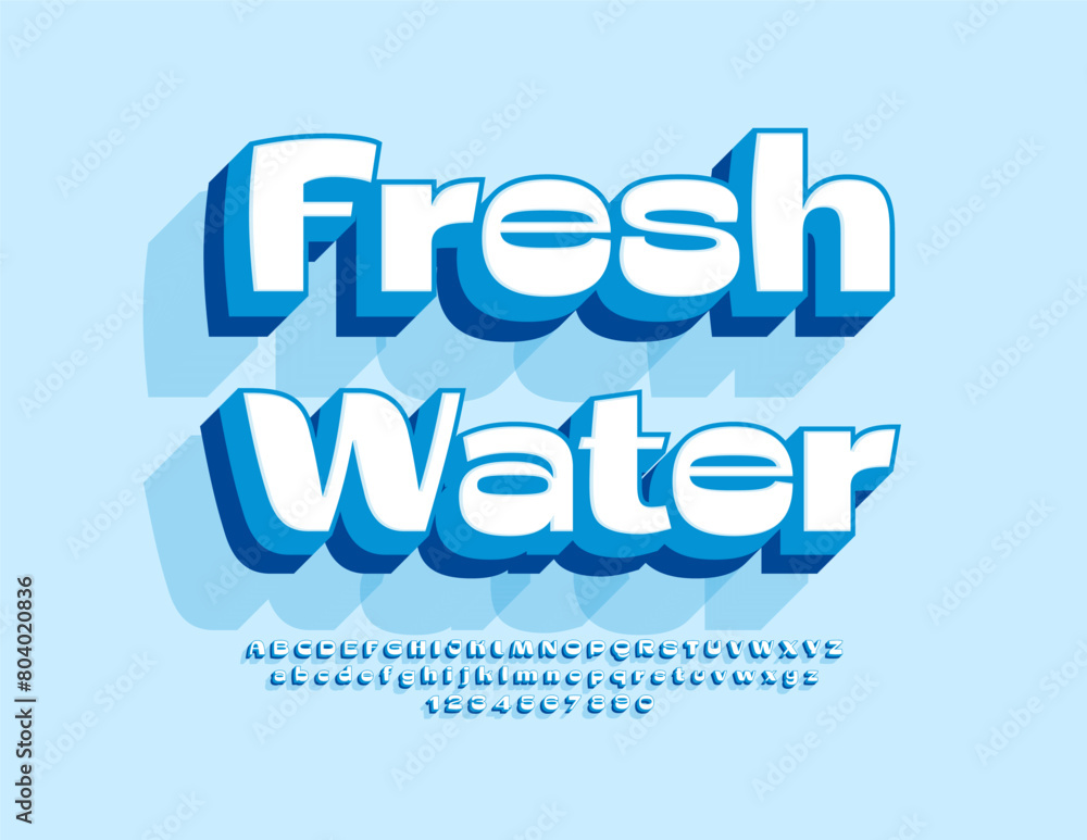 Vector eco template Fresh Water. Creative 3D Font. Bright Alphabet Letters and Numbers set. Vector eco template Fresh Water. Creative 3D Font. Bright Alphabet Letters and Numbers set.