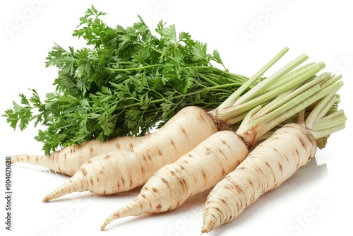 Front aspect of an isolated parsnip veggie against a white backdrop. Generative Ai