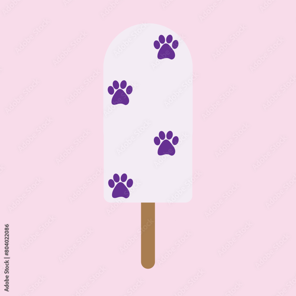 Popsicle with paw prints on it, ice cream for pets concept Popsicle with paw prints on it, ice cream for pets concept