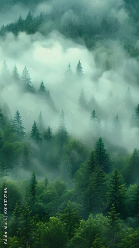 Mist moving between the trees ariel view. Rainy weather in mountains and forest. Misty fog blowing over pine tree forest. Aerial footage of spruce forest trees on the mountain hills at misty day. 4k Mist moving between the trees ariel view. Rainy weather in mountains and forest. Misty fog blowing over pine tree forest. Aerial footage of spruce forest trees on the mountain hills at misty day. 4k