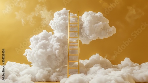 white cloud with ladder on gold background
