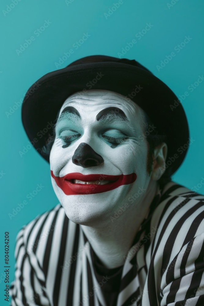 A man dressed as a clown with his face painted, suitable for entertainment concepts A man dressed as a clown with his face painted, suitable for entertainment concepts